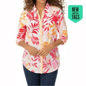 Foxcroft Zoey Tropical Leaves Print Button-Up Top NWT